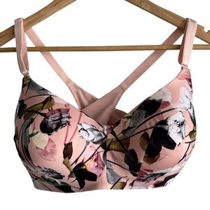 Torrid Curve Dream Wire-Free Racerback Bra 38D Pink Floral Lace Strappy EUC